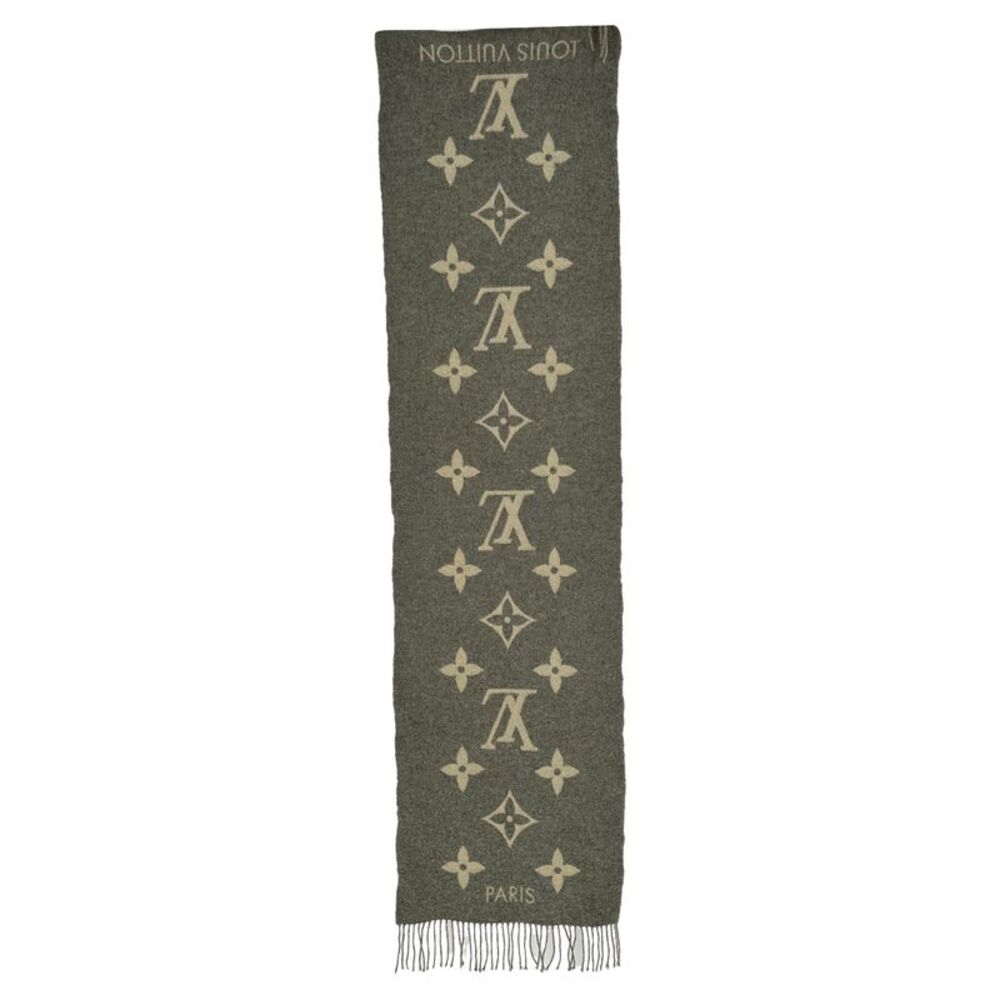 Louis Vuitton Monogram Fringed Scarf in Grey Cashmere
